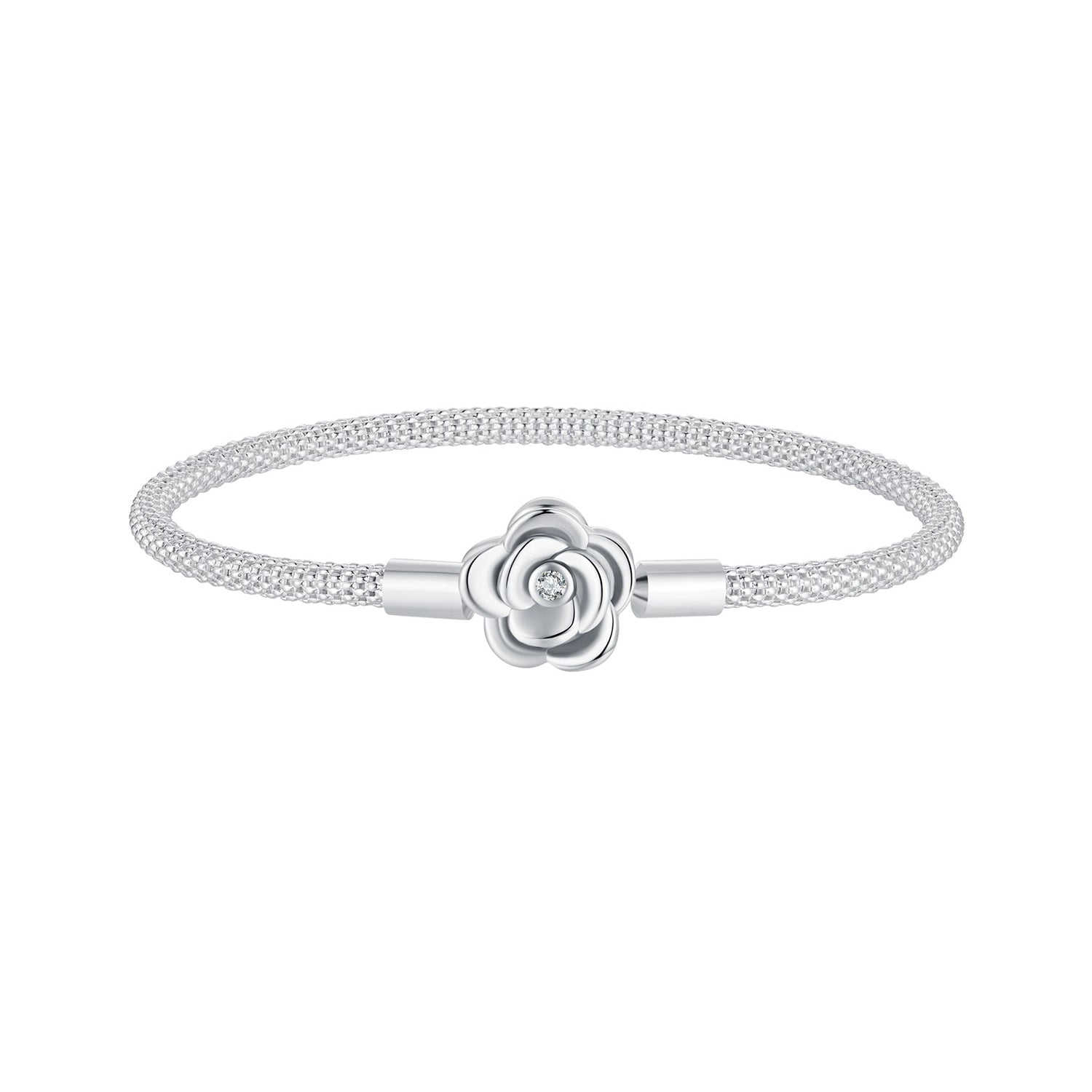 925 Sterling Silver bracelet with flower center and CZ stone oxidized finish 17cm by Bids.com on Tampa Home & Garden Store