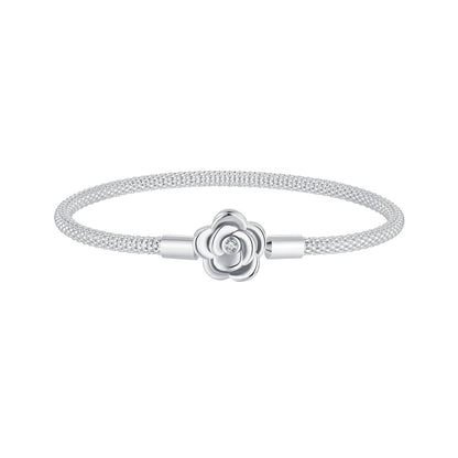 925 Sterling Silver bracelet with flower center and CZ stone oxidized finish 17cm by Bids.com on Tampa Home & Garden Store