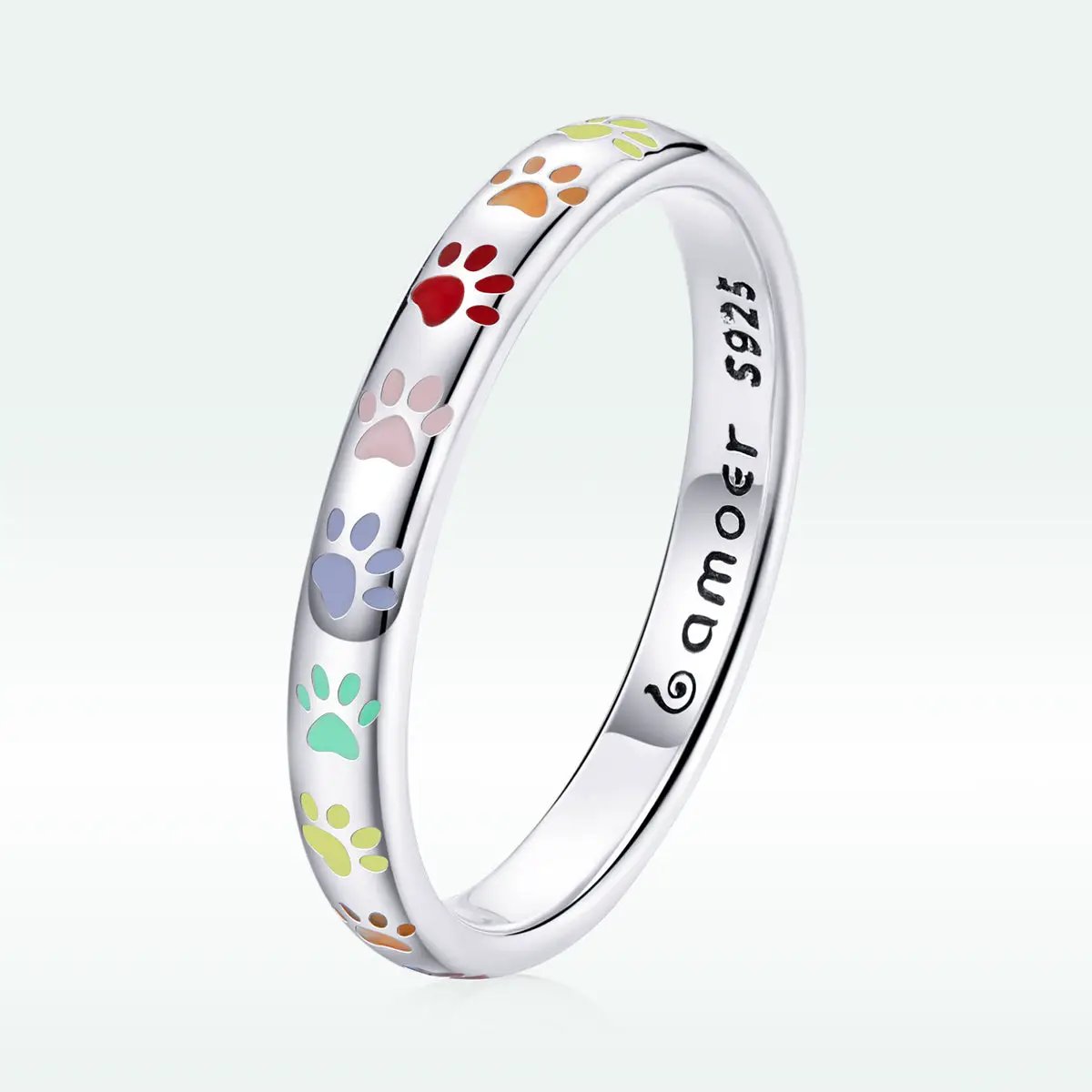 925 Sterling Silver Enamel Ring with multicolor paw prints, size 6, by Bids.com on Tampa Home & Garden Store