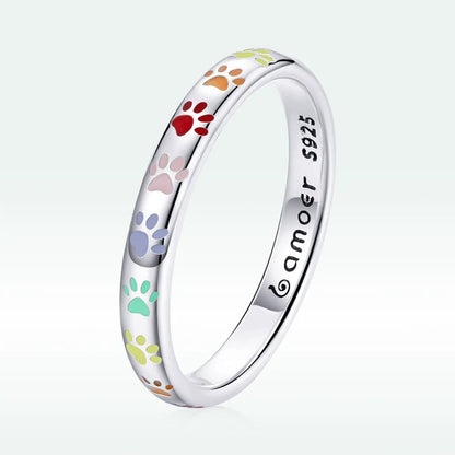 925 Sterling Silver Enamel Ring with multicolor paw prints, size 6, by Bids.com on Tampa Home & Garden Store