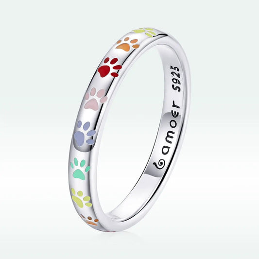 925 Sterling Silver Enamel Ring with multicolor paw prints, size 6, by Bids.com on Tampa Home & Garden Store