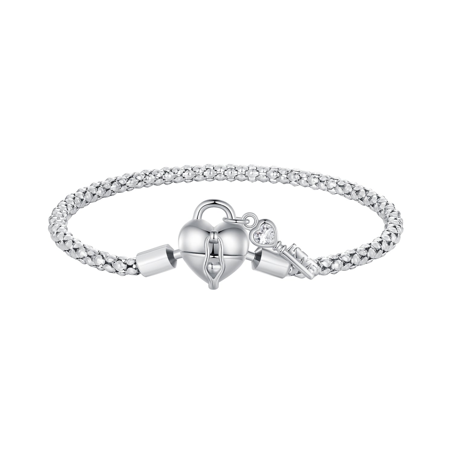 Bracelet 925 Sterling Silver pave CZ with heart charm, size 17, women's, Bids.com on Tampa Home & Garden Store