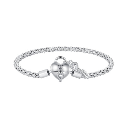 Bracelet 925 Sterling Silver pave CZ with heart charm, size 17, women's, Bids.com on Tampa Home & Garden Store