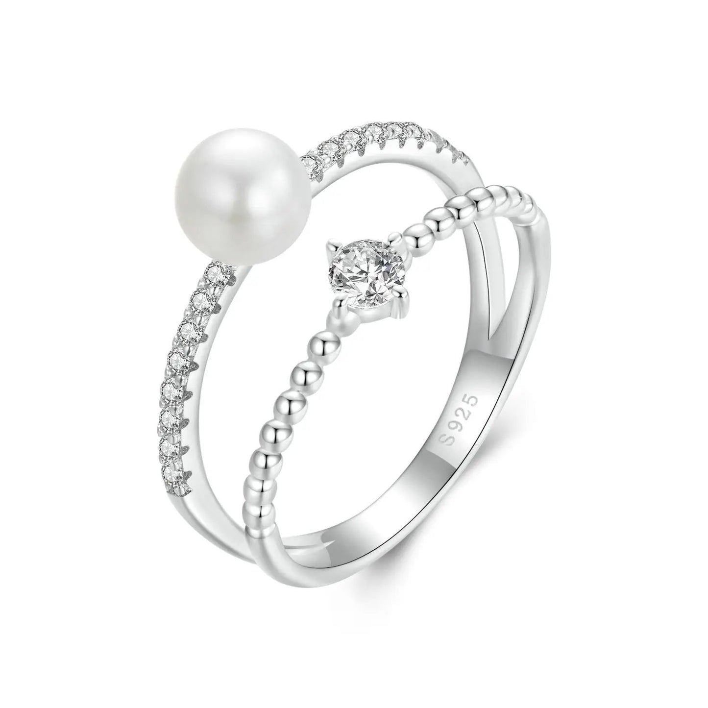 3-ring set in 925 silver featuring freshwater pearl and solitaire moissanite gemstone by Bids.com on Tampa Home & Garden Store