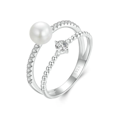 3-ring set in 925 silver featuring freshwater pearl and solitaire moissanite gemstone by Bids.com on Tampa Home & Garden Store