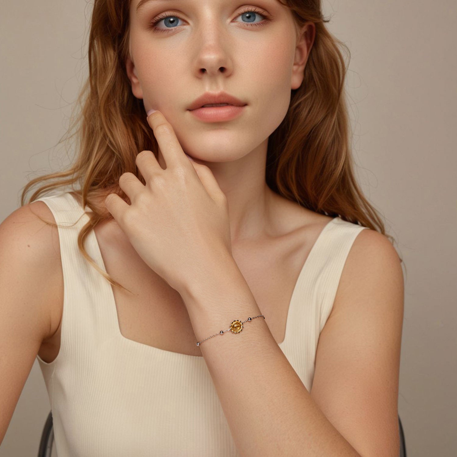 Bracelet 925 sterling silver white gold plated with transparent glass charm, delicate chain on Tampa Home & Garden Store