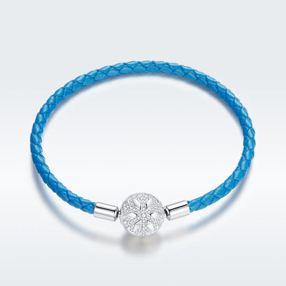 Bracelet: blue braided leather with sterling-silver pave CZ round charm clasp on Tampa Home & Garden Store