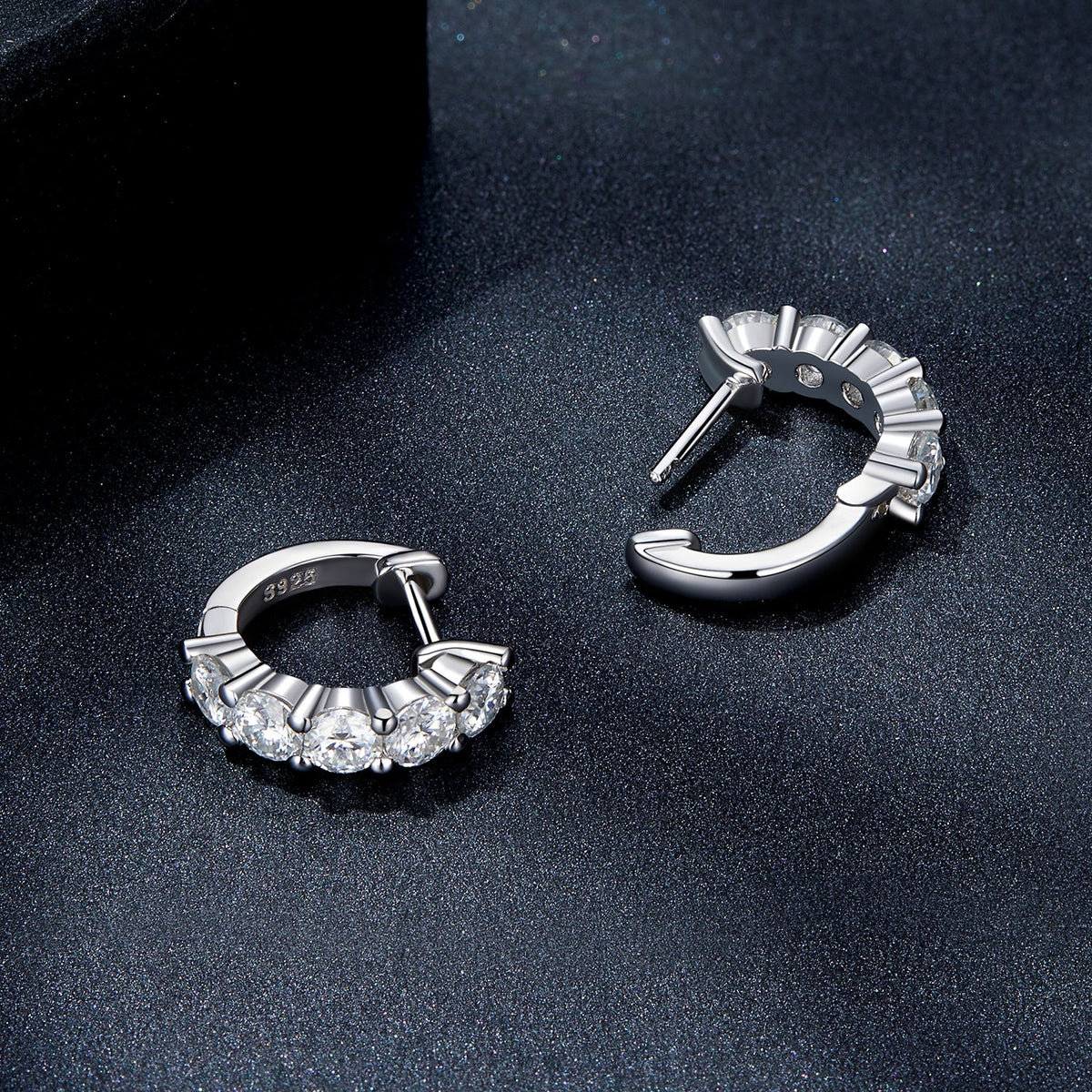 S925 sterling silver moissanite hoop earrings, platinum plated, by Bids.com, pair for women on Tampa Home & Garden Store