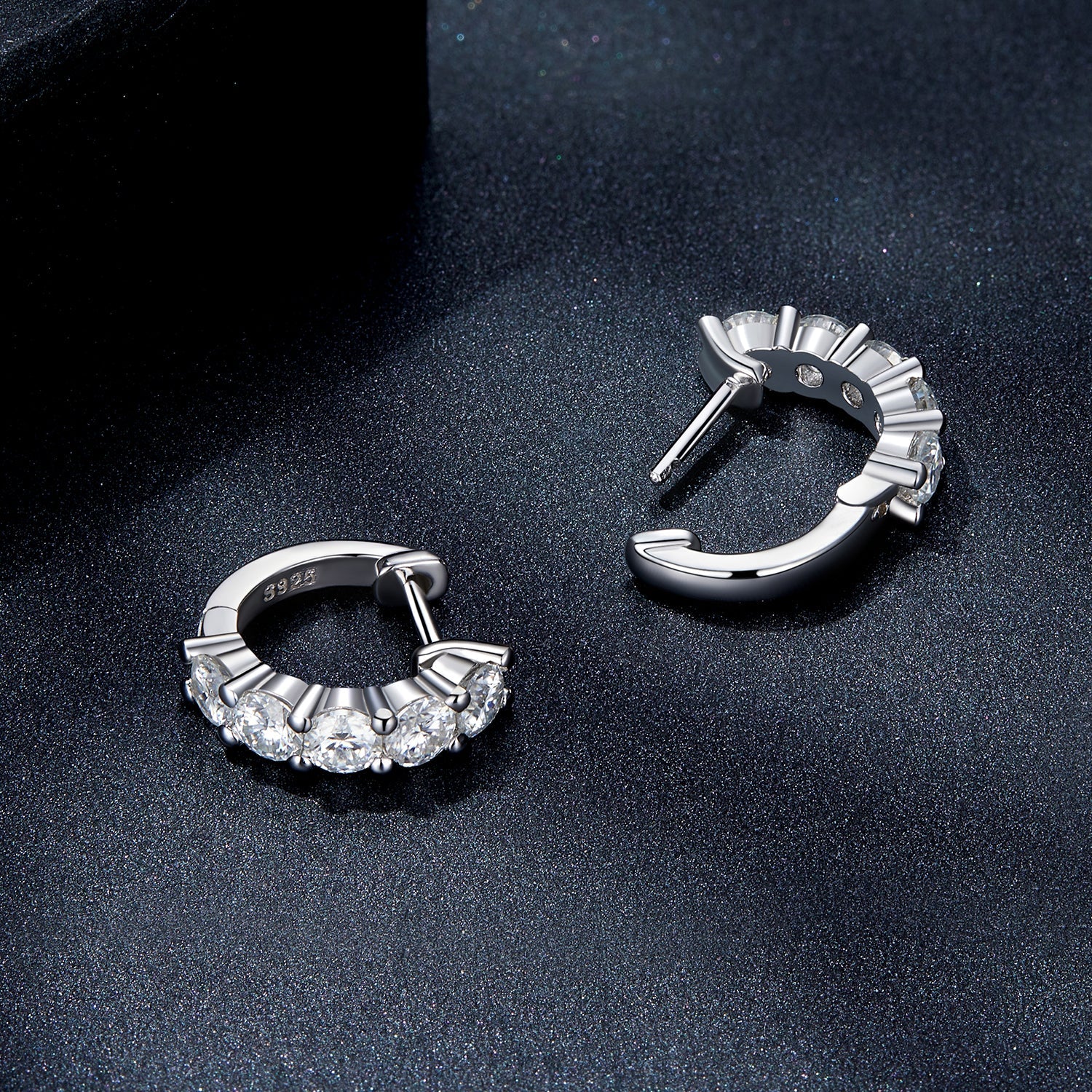 S925 sterling silver moissanite hoop earrings, platinum plated, by Bids.com, pair for women on Tampa Home & Garden Store