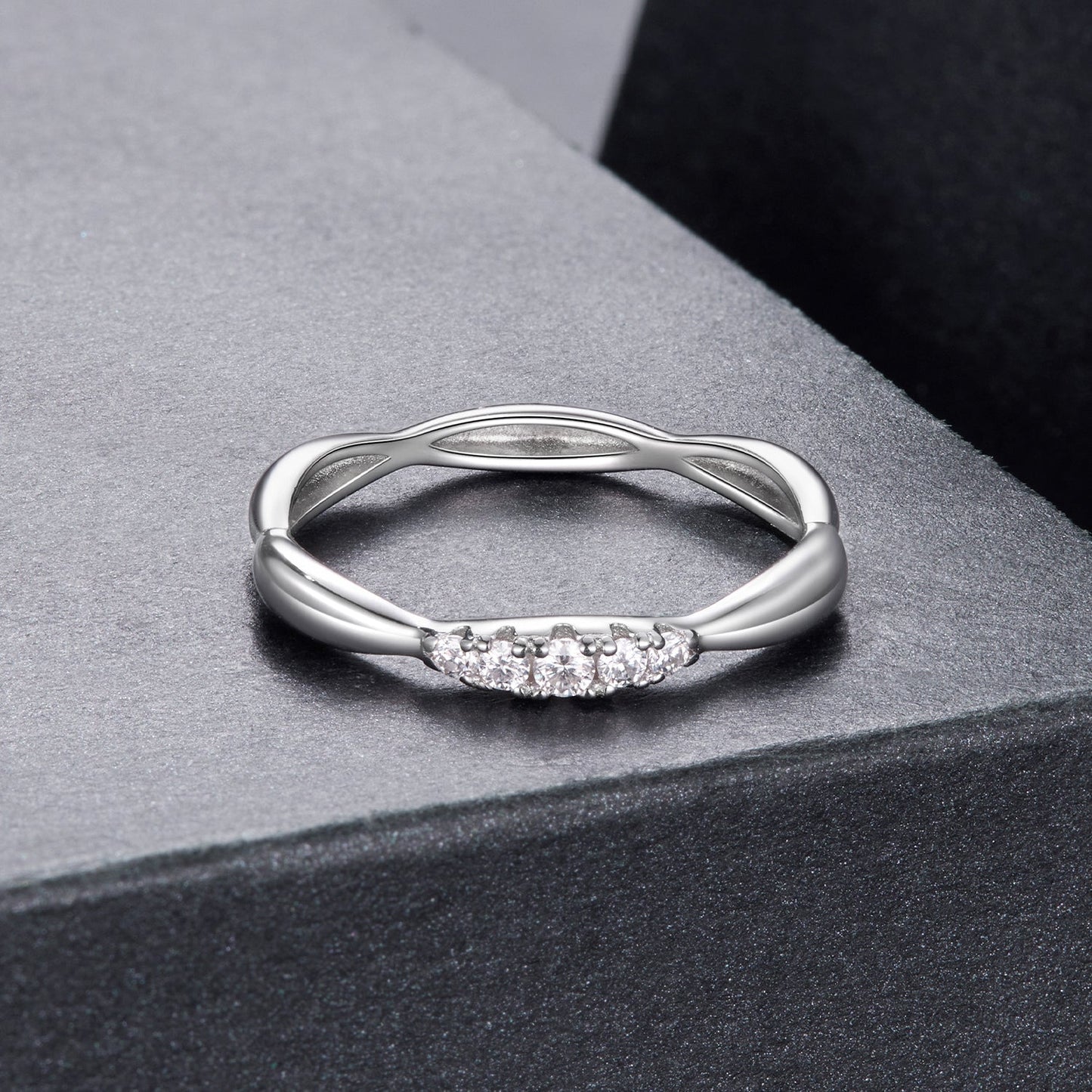 925 sterling silver moissanite ring with a row of small gems, women's size 6 on Tampa Home & Garden Store