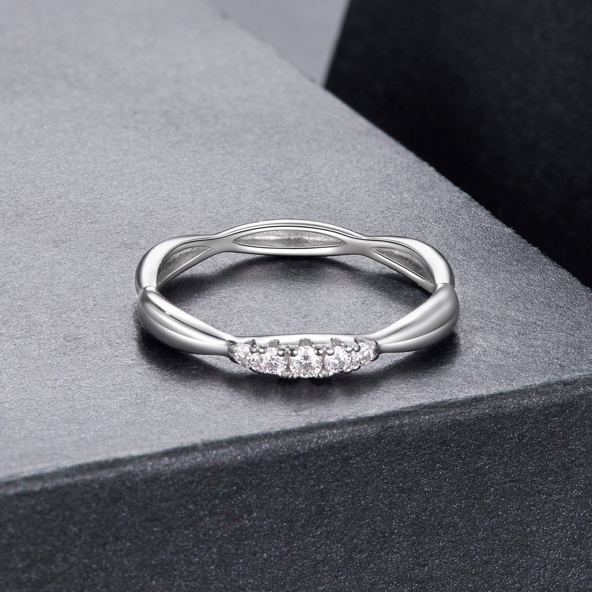 925 sterling silver moissanite ring with a row of small gems, women's size 6 on Tampa Home & Garden Store
