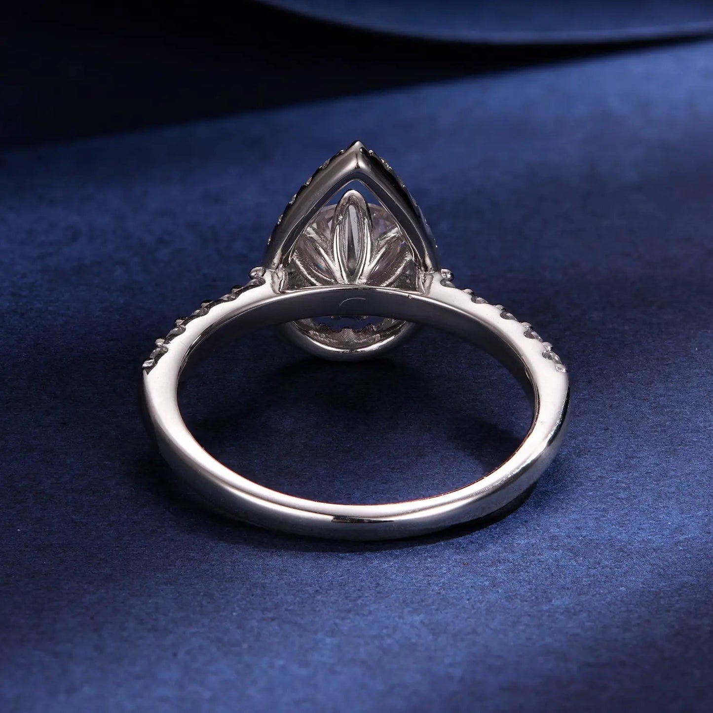 Moissanite ring 925 silver with pear-cut center stone and pavé shoulders size 6 on Tampa Home & Garden Store