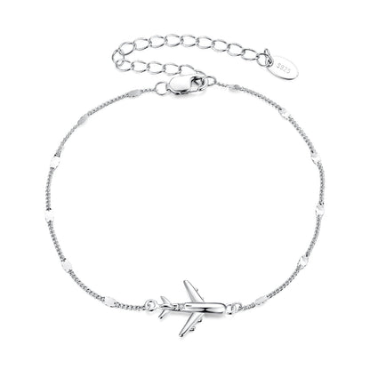Bracelet 925 Sterling Silver white gold plated with CZ airplane pendant, 16+5cm, Bids.com on Tampa Home & Garden Store