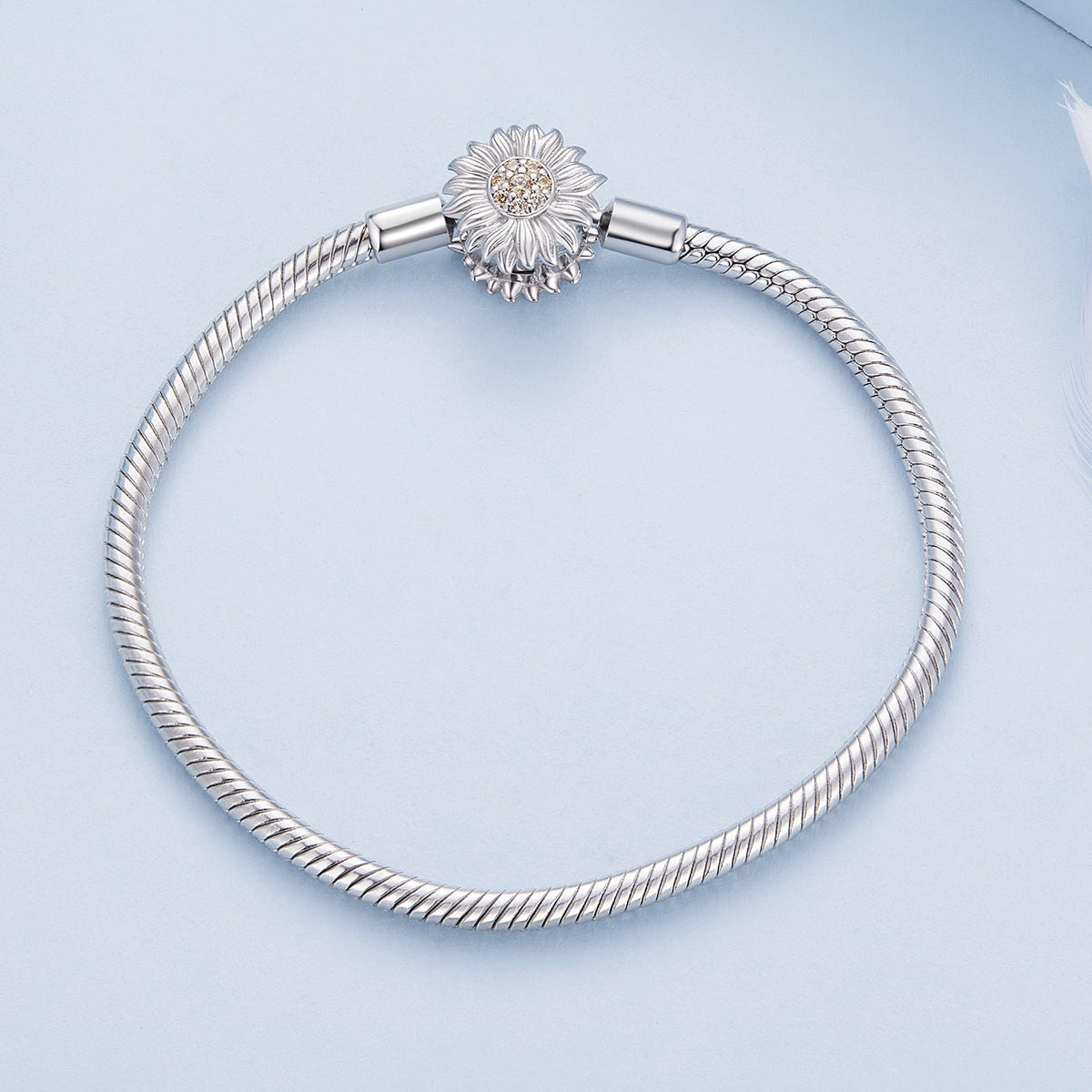 Bracelet 925 sterling silver sunflower pave CZ charm, 170mm length, 3mm snake chain by Bids.com on Tampa Home & Garden Store