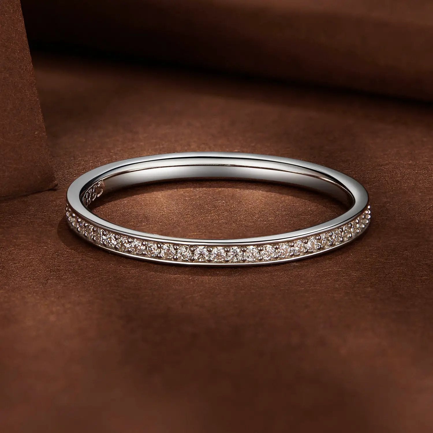 Sterling silver ring with pavé moissanite band, platinum plated, size 5, Bids.com on Tampa Home & Garden Store