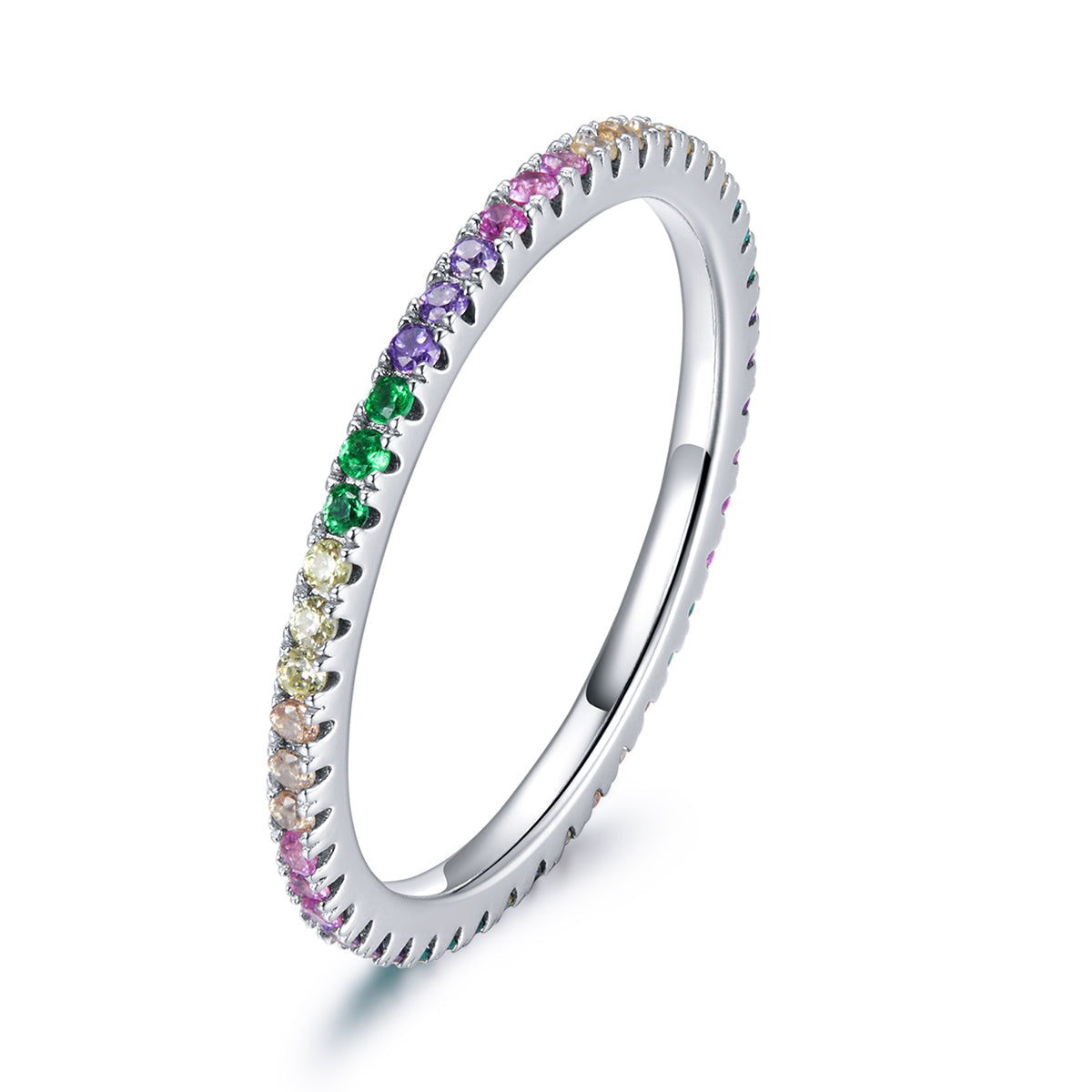 925 Sterling Silver Pavé CZ Ring Size 6 for Women by Bids.com with rainbow stones on a slim band on Tampa Home & Garden Store