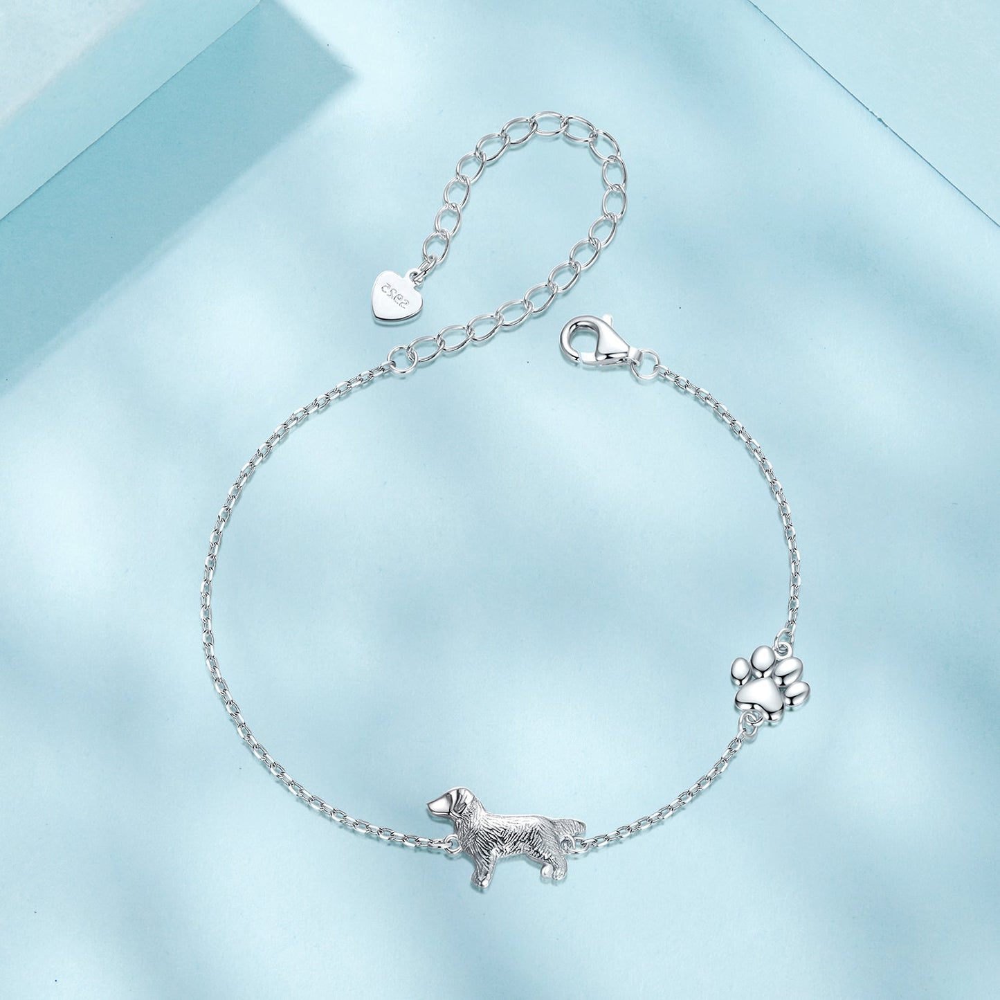 Bracelet 925 sterling silver with dog charm and heart tag, adjustable 15+6cm, Bids.com on Tampa Home & Garden Store