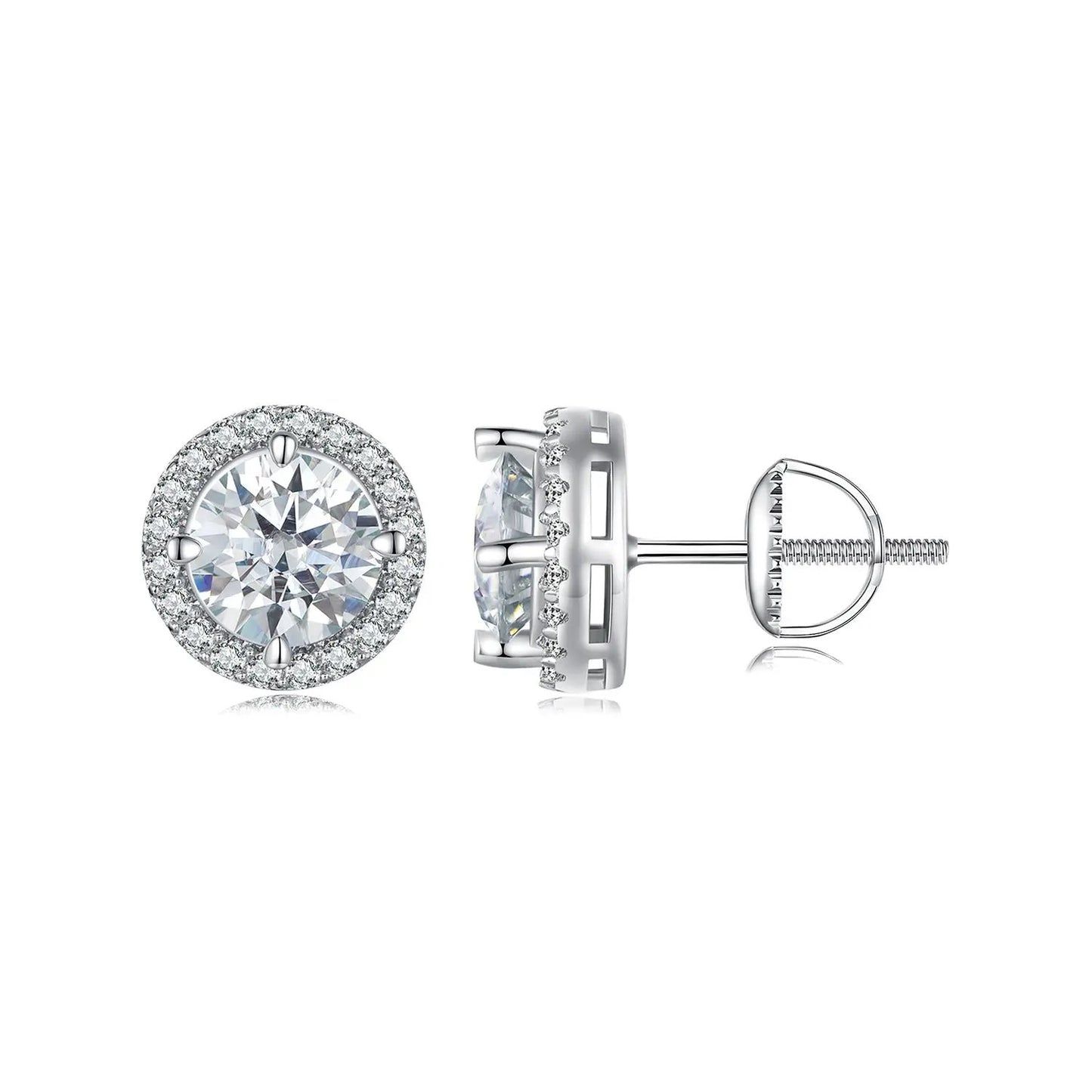 Earrings 925 Sterling Silver Moissanite 1ct halo stud in 10mm pave setting on Tampa Home & Garden Store