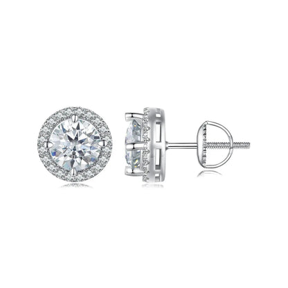 Earrings 925 Sterling Silver Moissanite 1ct halo stud in 10mm pave setting on Tampa Home & Garden Store