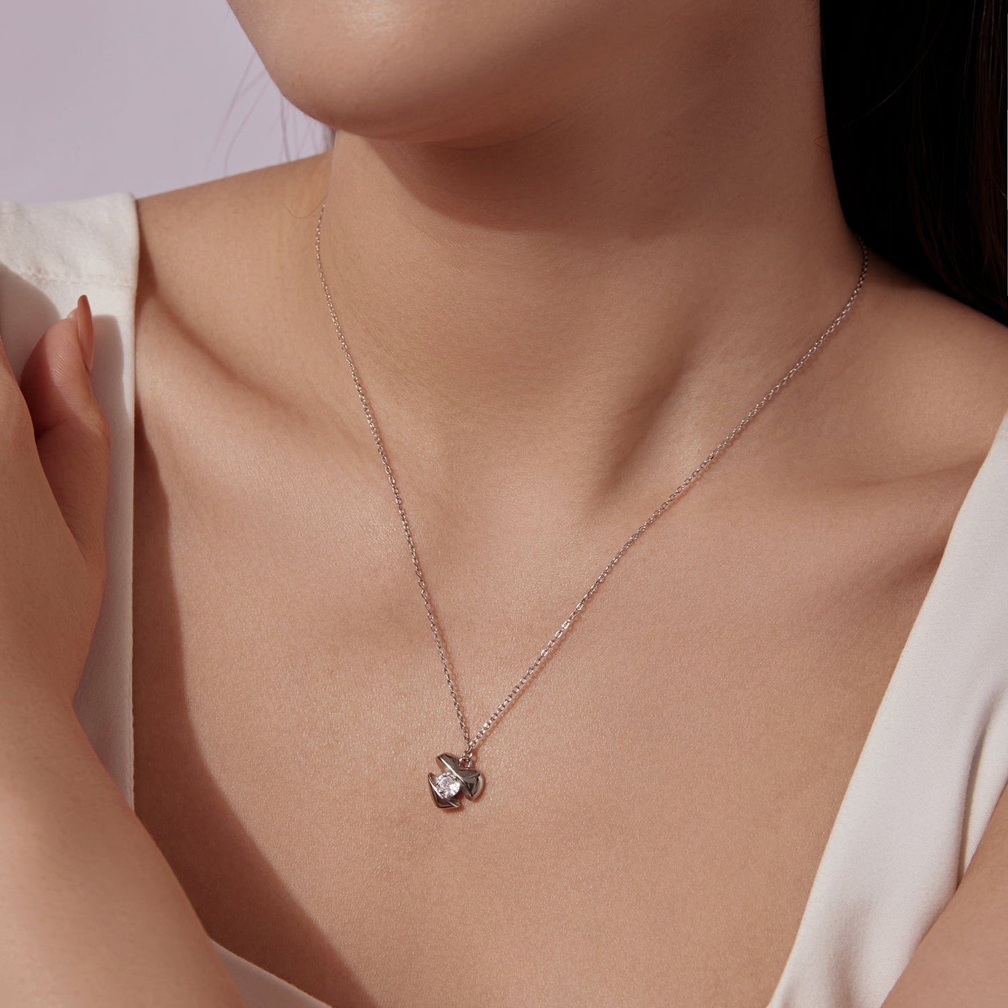 Necklace by Bids.com: 925 sterling silver, white gold plated CZ pendant, 40cm+5cm chain on Tampa Home & Garden Store