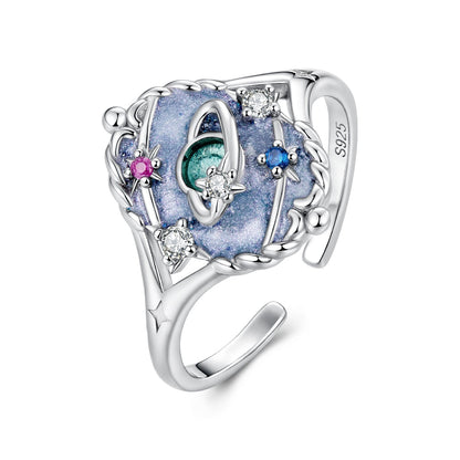 Sterling silver ring with galaxy blue enamel and CZ accents S925 stamped inner band on Tampa Home & Garden Store