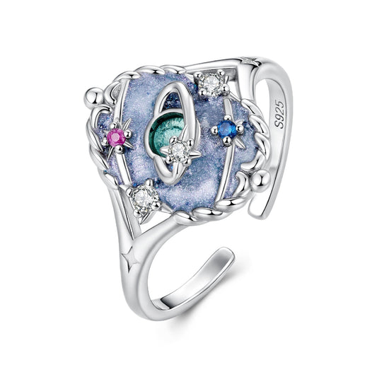 Sterling silver ring with galaxy blue enamel and CZ accents S925 stamped inner band on Tampa Home & Garden Store