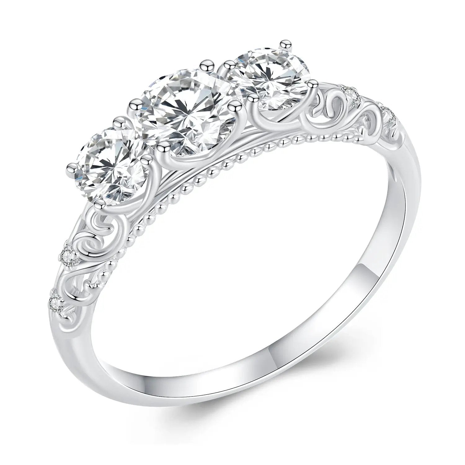 Moissanite Pave Ring 925 Sterling Silver size 6 for women with three round stones on Tampa Home & Garden Store