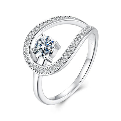 Ring, 925 silver with 0.50ct moissanite center stone and pave halo on double band on Tampa Home & Garden Store
