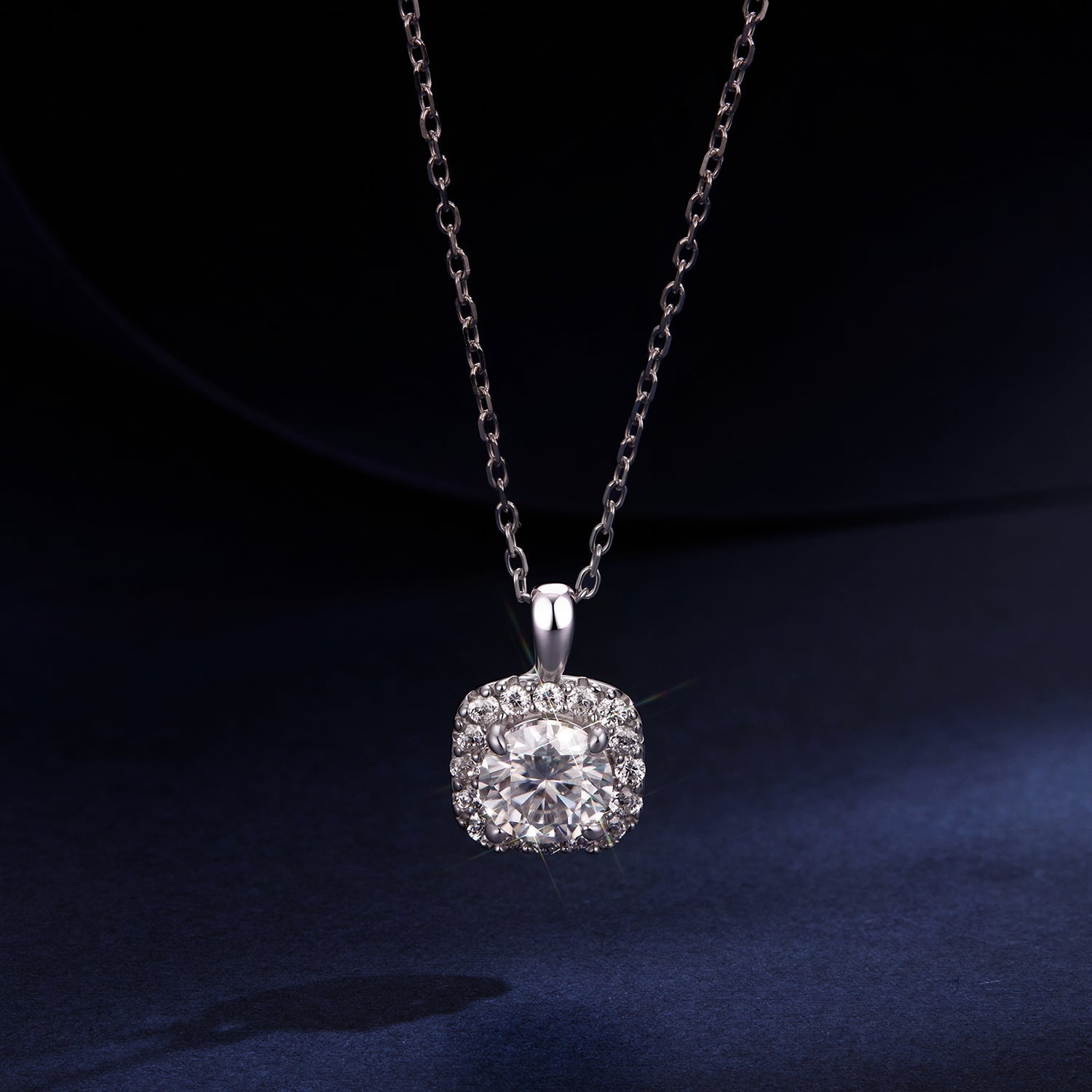 925 Sterling Silver Moissanite halo pendant necklace by Bids.com, white gold plated, 40+5cm on Tampa Home & Garden Store