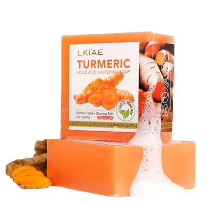 Soap Turmeric bar by UpTrend Deals, bright orange Kojic acid cleansing soap with boxed packaging on Tampa Home & Garden Store