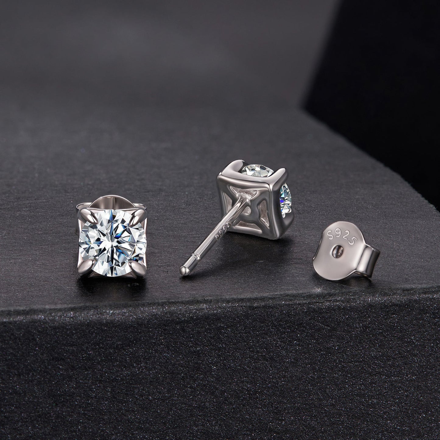 925 Sterling Silver Moissanite Stud Earrings, white gold plated, 0.5ct Style S by Bids.com on Tampa Home & Garden Store