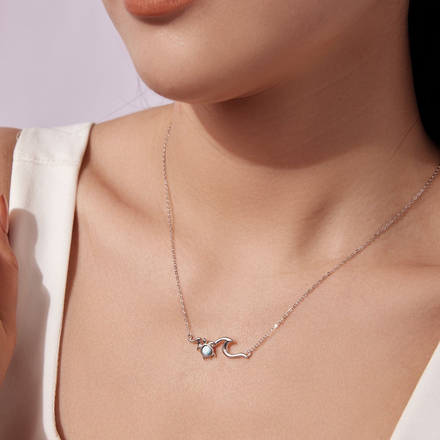 Necklace 925 Sterling Silver sea stone with pavé CZ, white gold plated, 40+5cm by Bids.com on Tampa Home & Garden Store