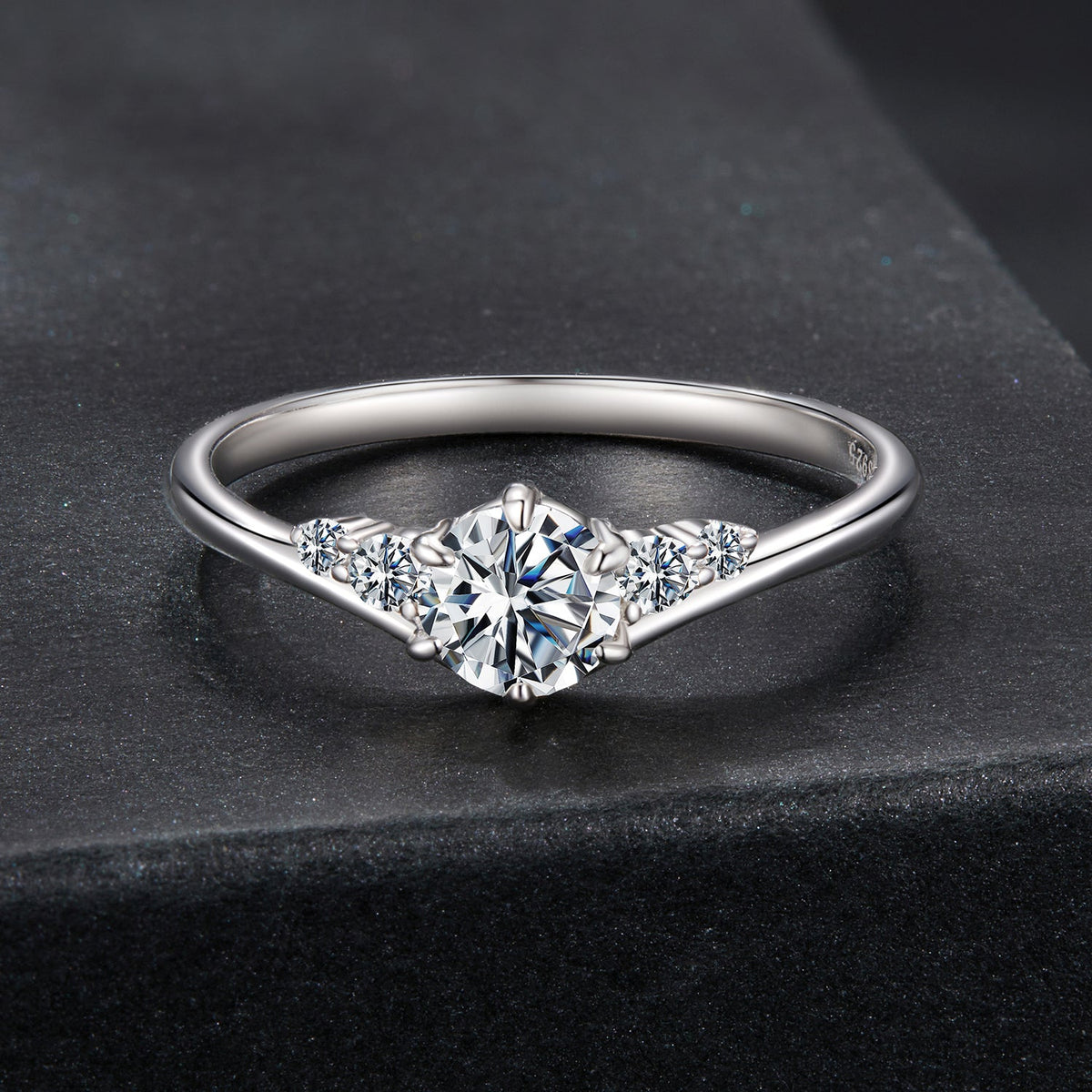 925 sterling silver moissanite ring 0.15ct center stone with side stones size 7 for women on Tampa Home & Garden Store