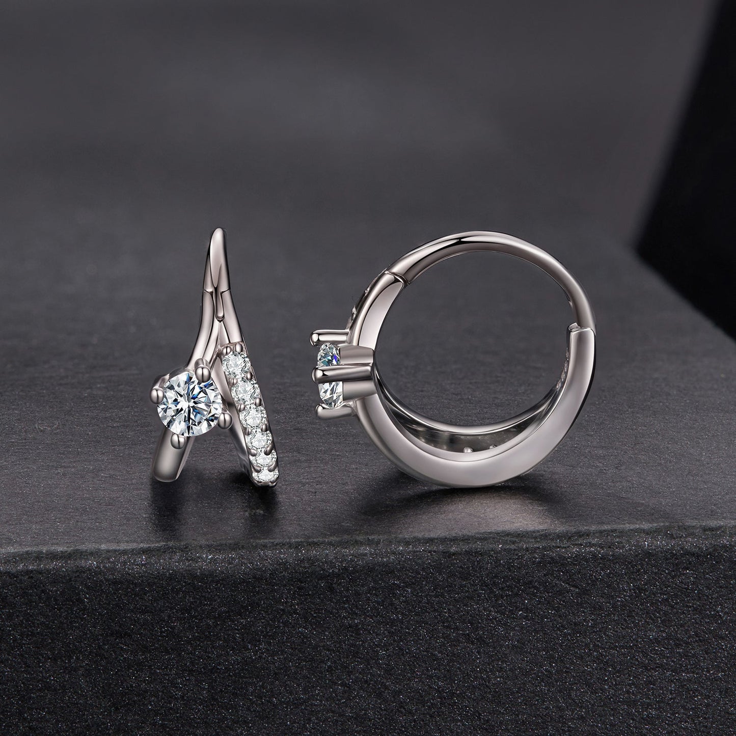 925 Sterling Silver Moissanite Earrings with large center stone and pave stones by Bids.com on Tampa Home & Garden Store