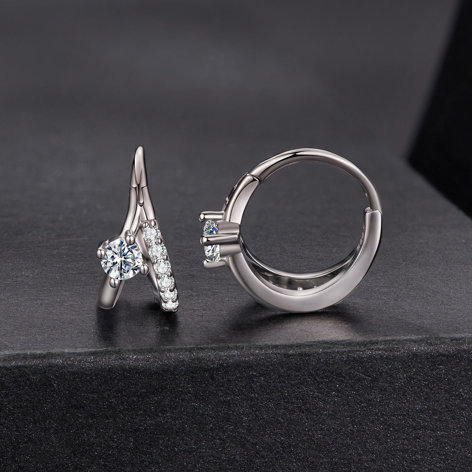 925 Sterling Silver Moissanite Earrings with large center stone and pave stones by Bids.com on Tampa Home & Garden Store