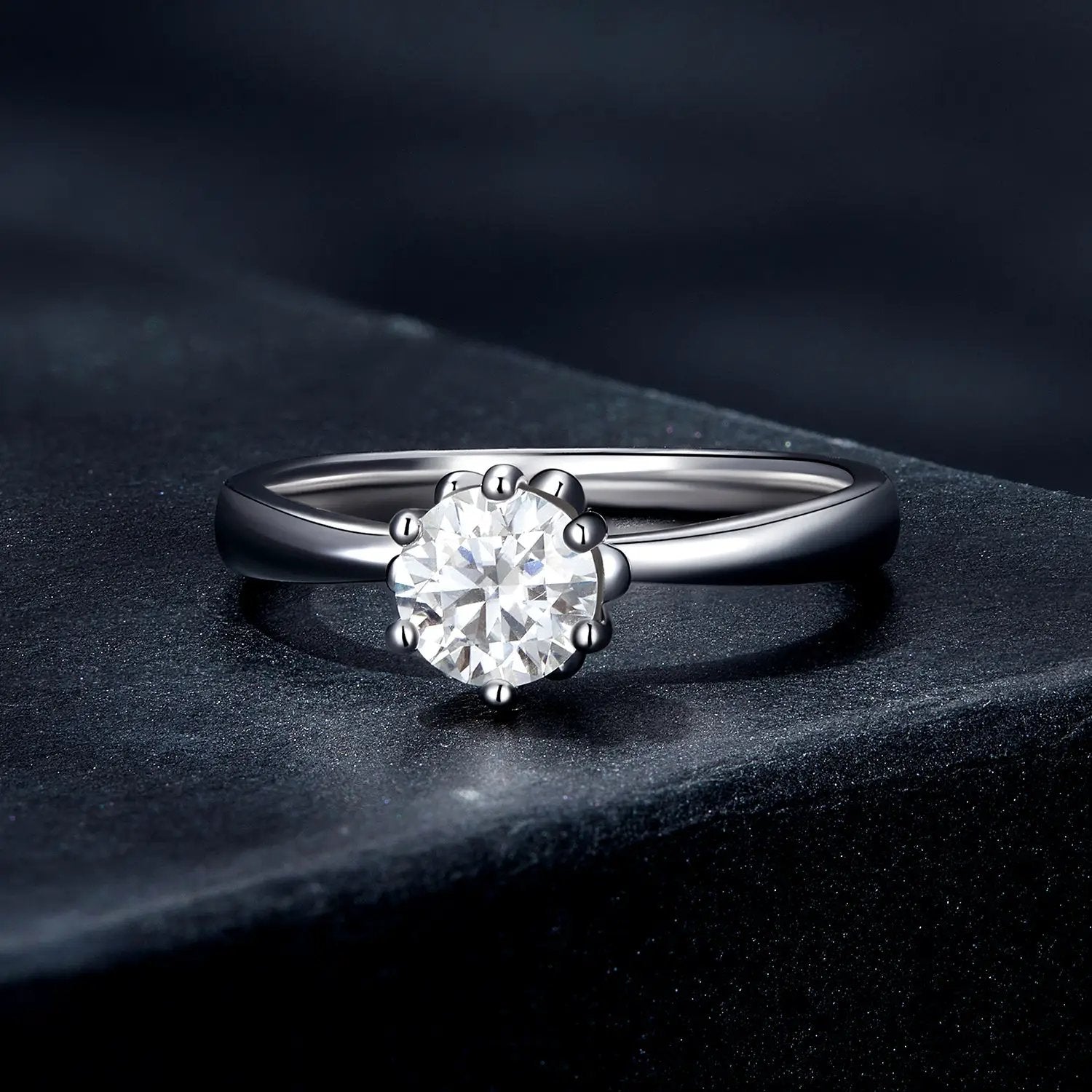925 Sterling Silver Plated Moissanite Ring Size 6 by Bids.com, solitaire with six-prong setting on Tampa Home & Garden Store