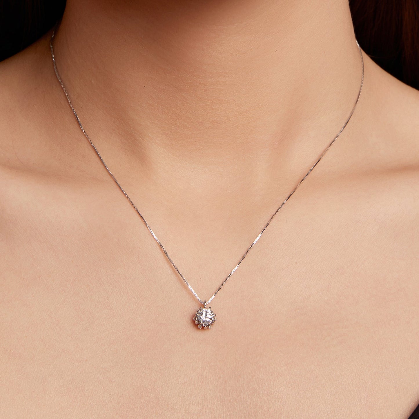 Sterling silver moissanite & CZ pavé necklace with round halo pendant on 40+5cm chain on Tampa Home & Garden Store