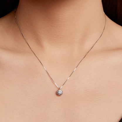 Sterling silver moissanite & CZ pavé necklace with round halo pendant on 40+5cm chain on Tampa Home & Garden Store