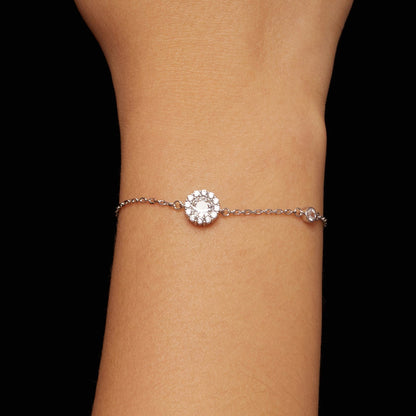 Bracelet 925 Sterling Silver Moissanite 0.5ct pavé halo with delicate chain Bids.com on Tampa Home & Garden Store