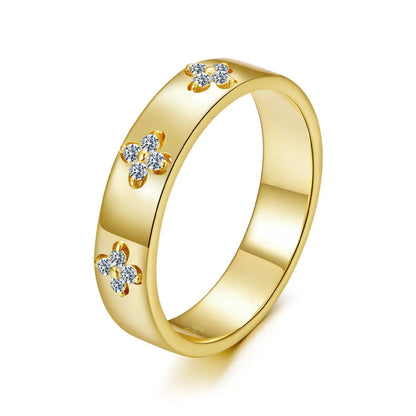925 Silver Moissanite Gold Plated Ring for Women, size 6, gold band with flower accents on Tampa Home & Garden Store