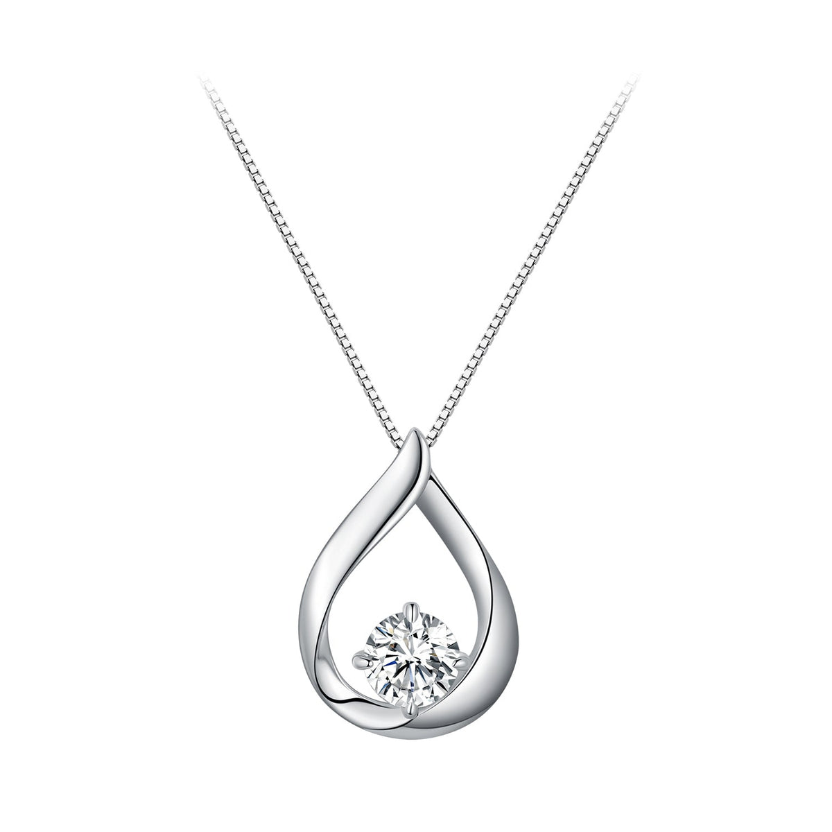 Sterling silver necklace with teardrop pendant and central 1ct moissanite stone, 400mm chain on Tampa Home & Garden Store