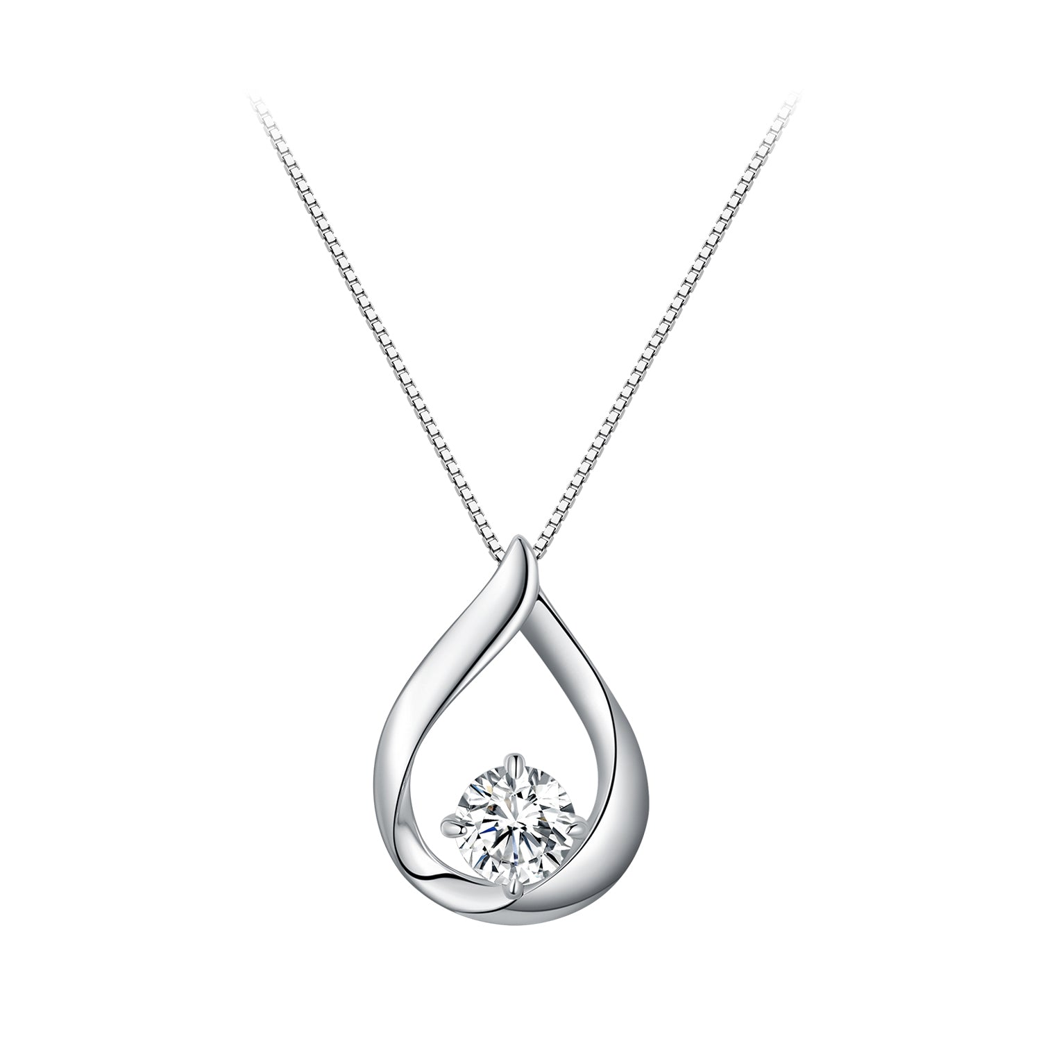 Sterling silver necklace with teardrop pendant and central 1ct moissanite stone, 400mm chain on Tampa Home & Garden Store