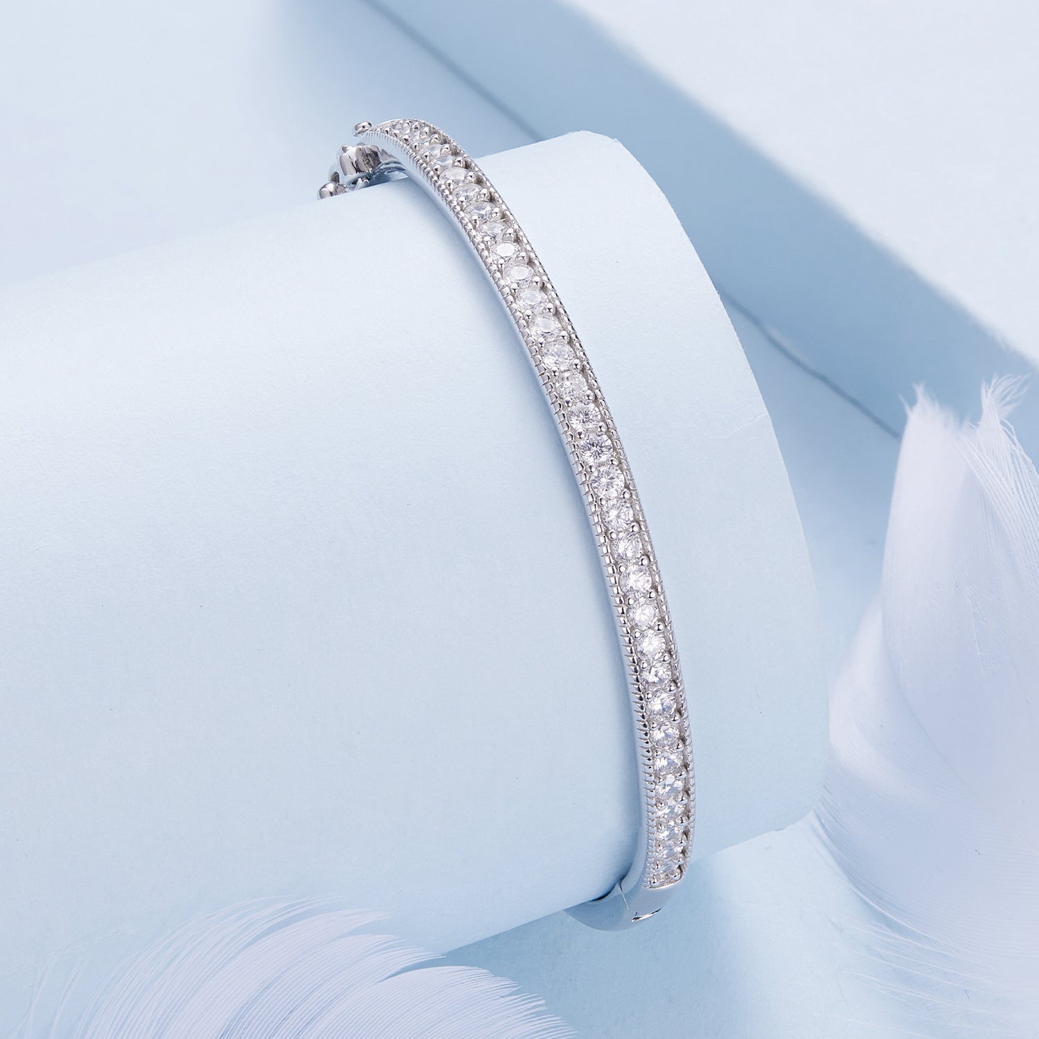 Bracelet with pavé CZs in 925 silver and platinum finish, size 17.0 mm, women's jewelry on Tampa Home & Garden Store