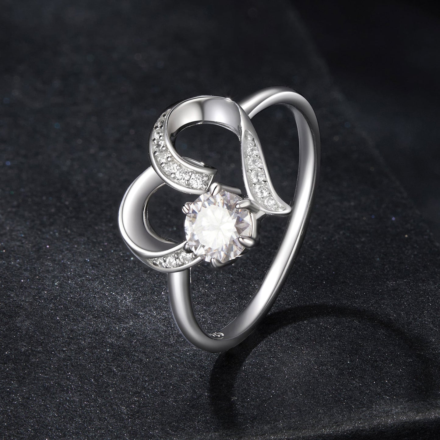 Rings 925 sterling silver moissanite heart ring size 7 with pave accents by Bids.com on Tampa Home & Garden Store