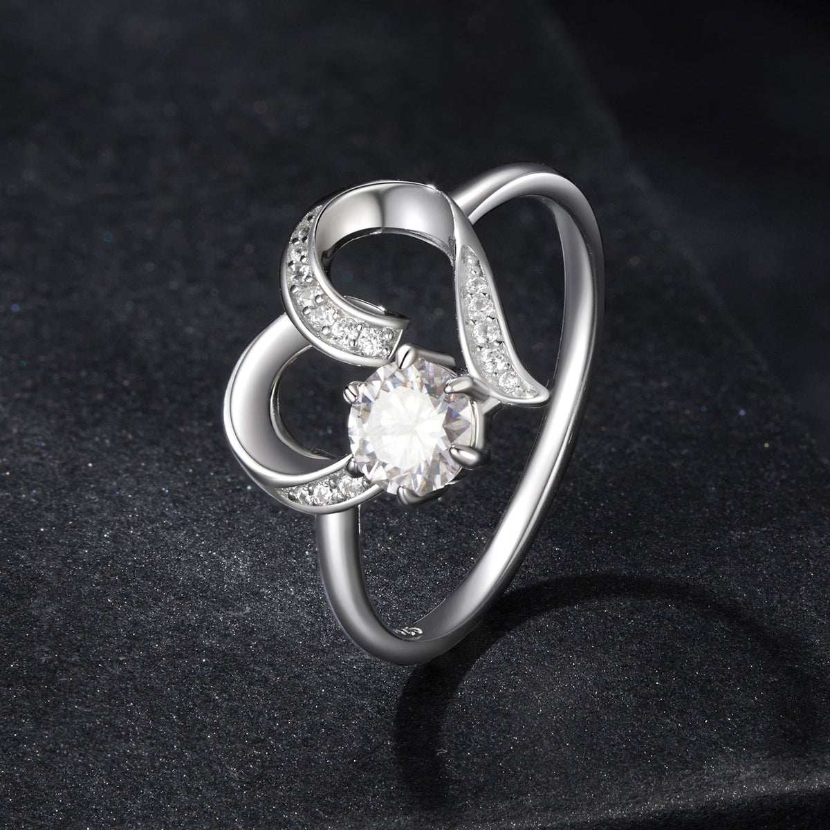 Rings 925 sterling silver moissanite heart ring size 7 with pave accents by Bids.com on Tampa Home & Garden Store