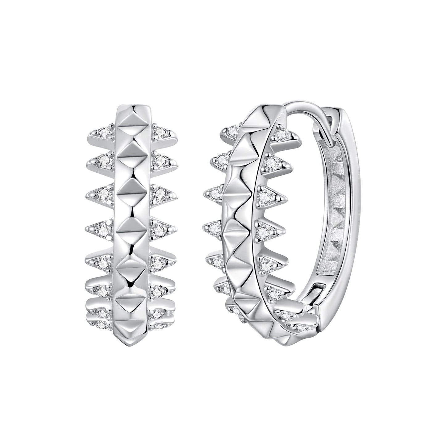 Hoop earrings pair Bids.com 1.6cm pavé CZ with pyramid studs in 925 silver white gold plated on Tampa Home & Garden Store