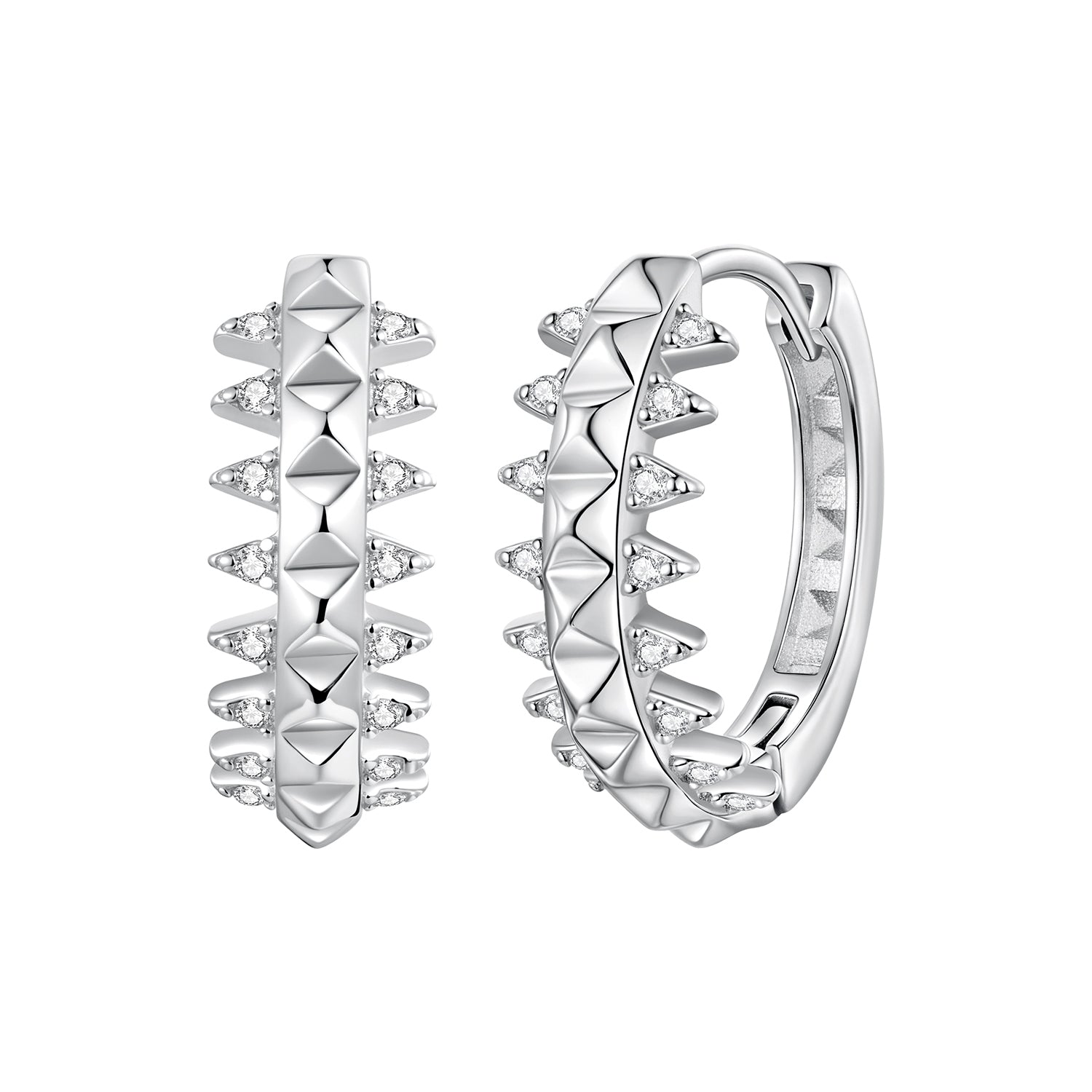 Hoop earrings pair Bids.com 1.6cm pavé CZ with pyramid studs in 925 silver white gold plated on Tampa Home & Garden Store