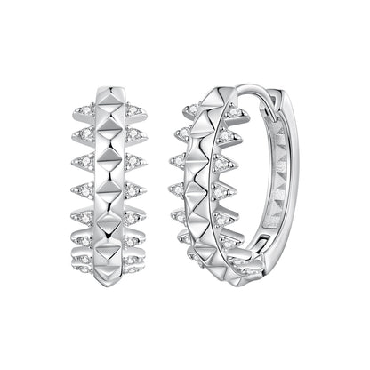 Hoop earrings pair Bids.com 1.6cm pavé CZ with pyramid studs in 925 silver white gold plated on Tampa Home & Garden Store
