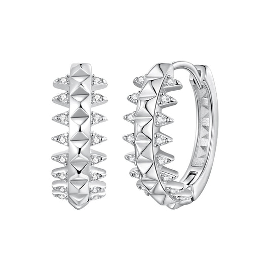 Hoop earrings pair Bids.com 1.6cm pavé CZ with pyramid studs in 925 silver white gold plated on Tampa Home & Garden Store