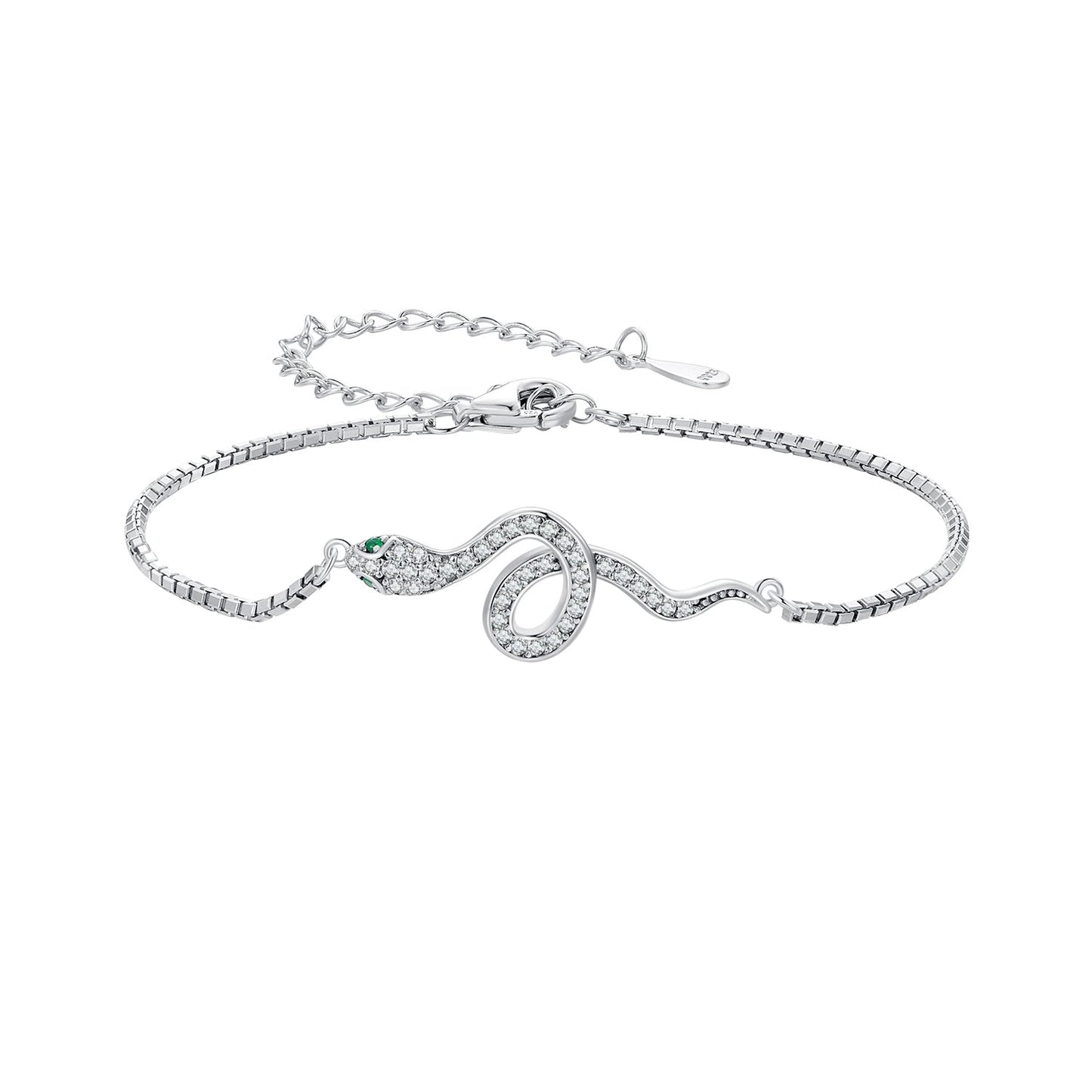 S925 Sterling Silver & Pavé CZ Platinum-Plated Bracelet with snake motif by Bids.com on Tampa Home & Garden Store
